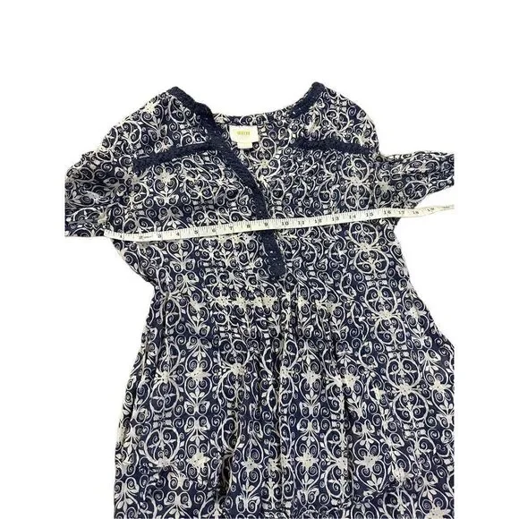 Anthropologie MaEve Abella Pintuck Blue Print Blouse sz 0 - Picture 5 of 11